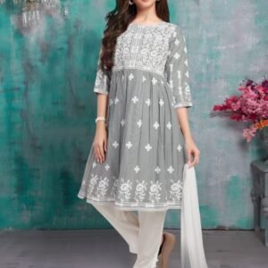 Girls dresses style grey colour top lucknowi work with pent style