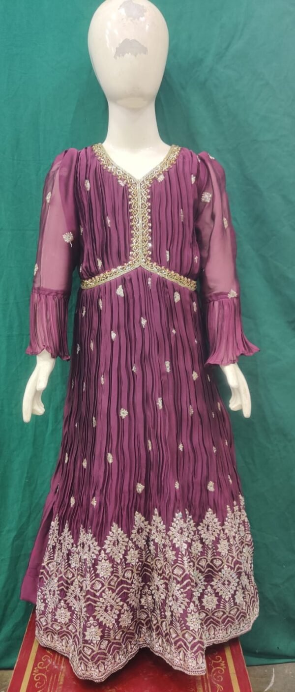 Girls One Piece Gown Alia Cut Style Sequence Work Fabric Chinon Silk