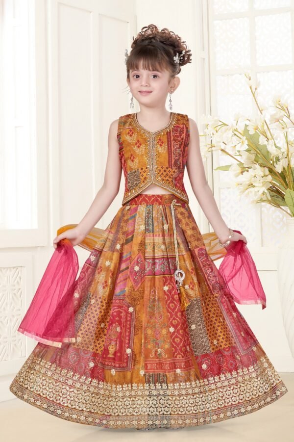 Girls Lehenga Fabric Organza Gota Patti Work Blouse Pattern Alia Cut