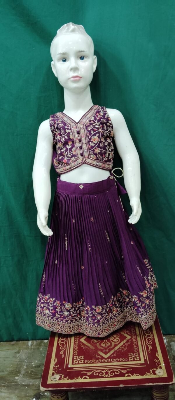 Girls Lehenga Butter Chikcken On Fabric Embroidery With Sequence Work