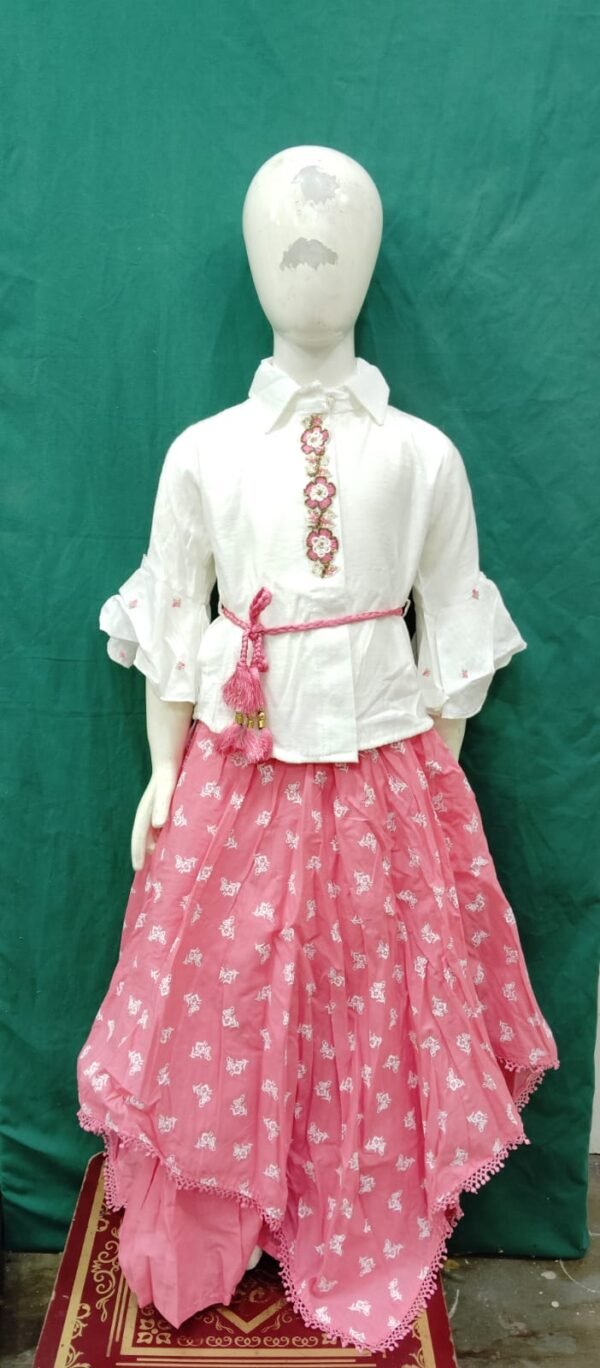 Girls Long Tail Cut Skirt With Shirt Cotton Fabirc
