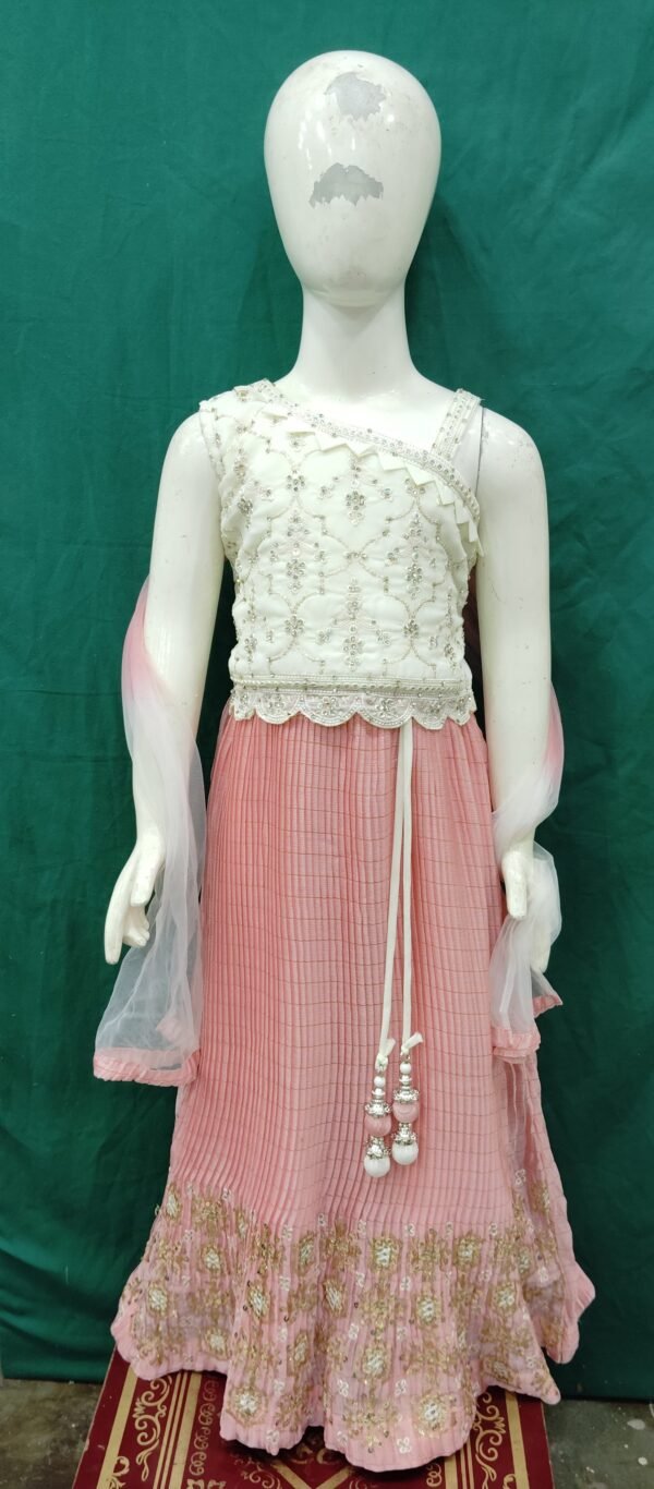 Girls Lehenga Crush Pattern Georgette Fabric