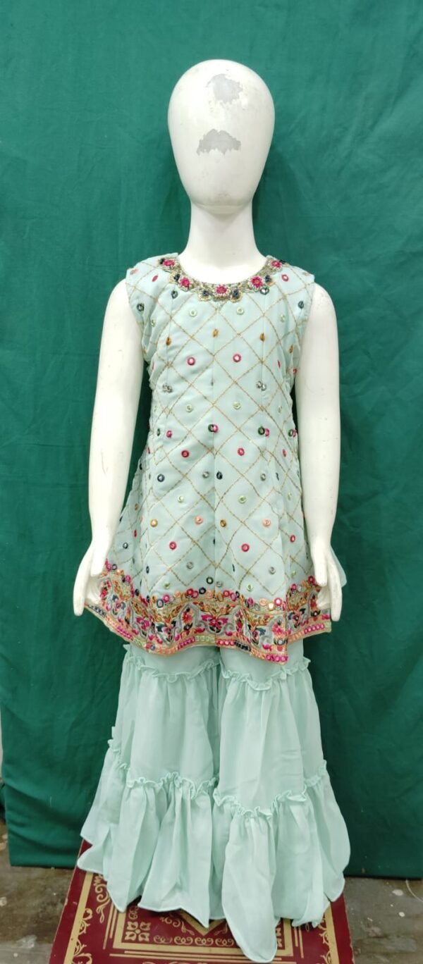 Girls Plazo With Koti Real Mirror Work Georgette Fabric