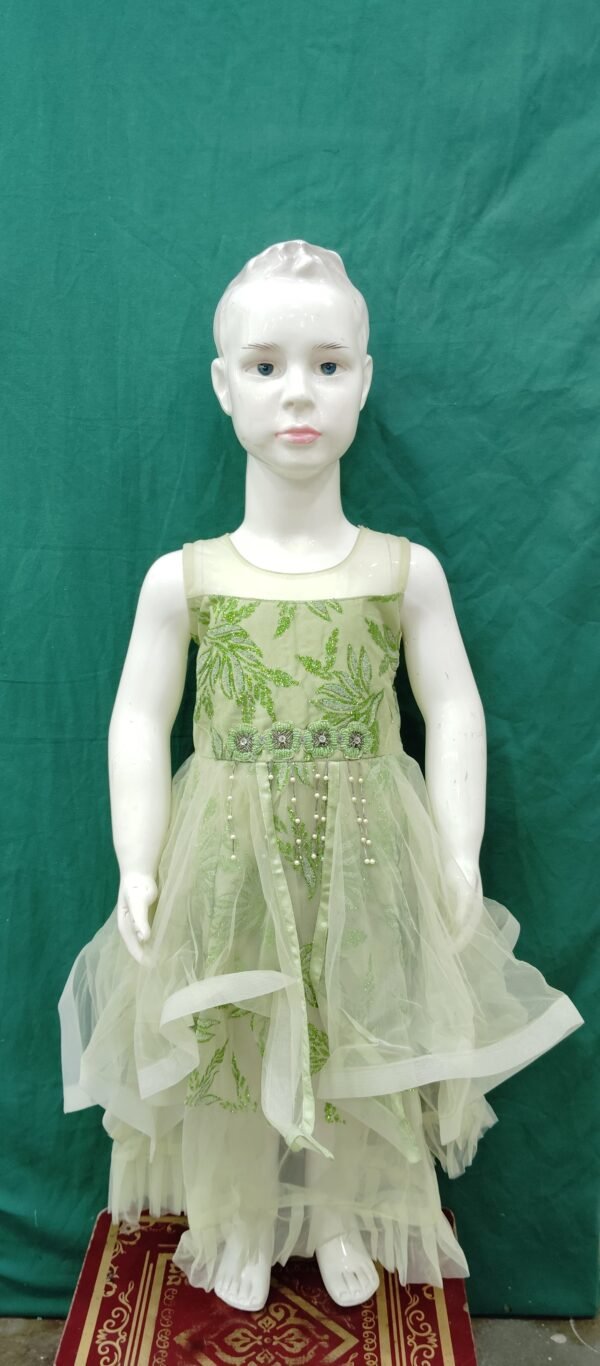 Girls One Piece Gown Tail Cut Style Sparkle Work Soft Net Fabric