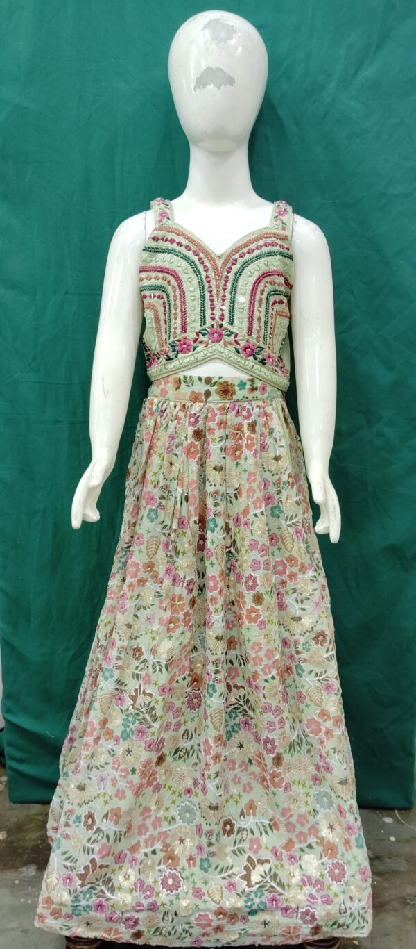 Girls Lehenga Choli Real Mirror Work Lehenga Position Work Butter Chinon Fabirc