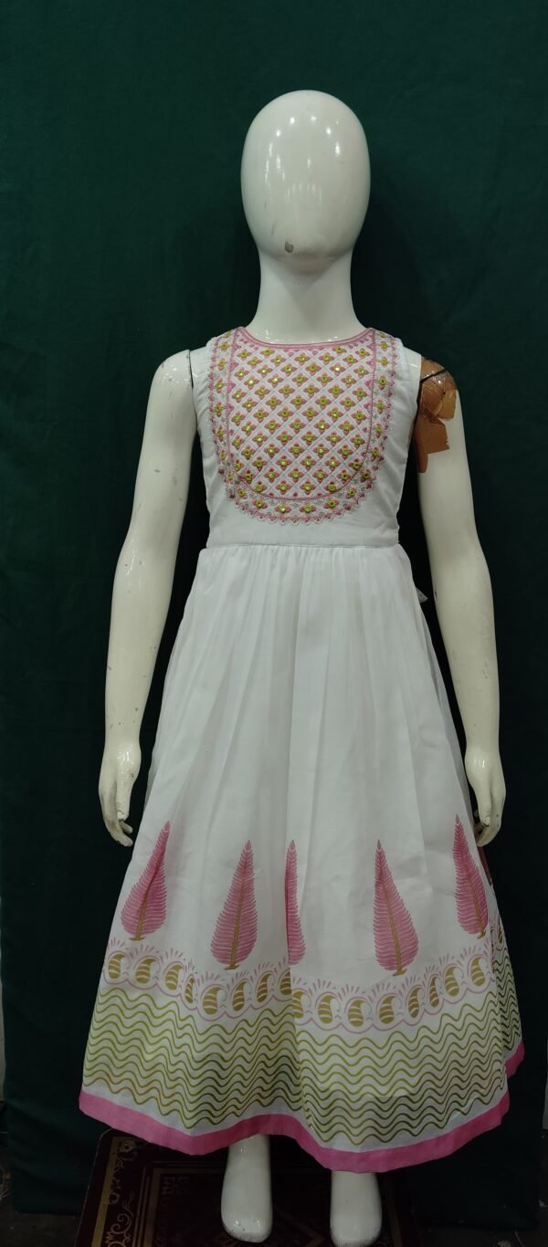 Girls One Piece Gown Chanderi Fabric