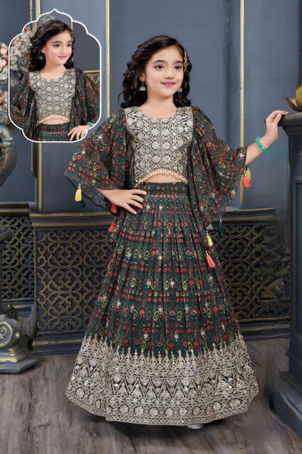 Girls Lehenga SequEnce Work Heavy Border Chiffon Fabric