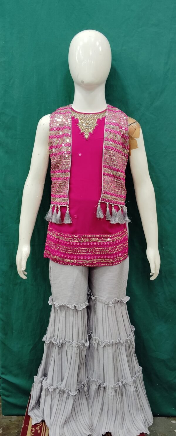 Girls Sharara With Koti Gota Patti Mirrkor Work Chiffon Fabric