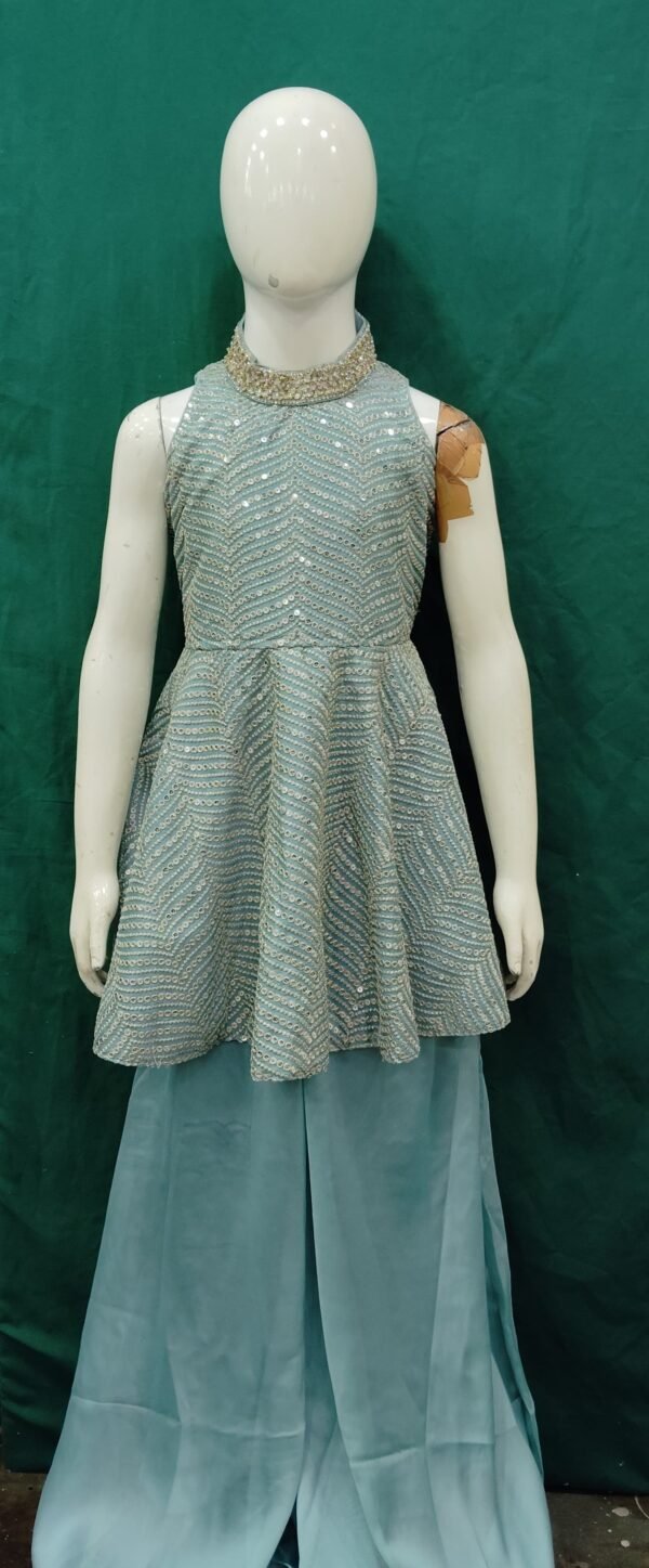 Girls High Neck Plazo Gota patti Mirror Work Chiffon fabric