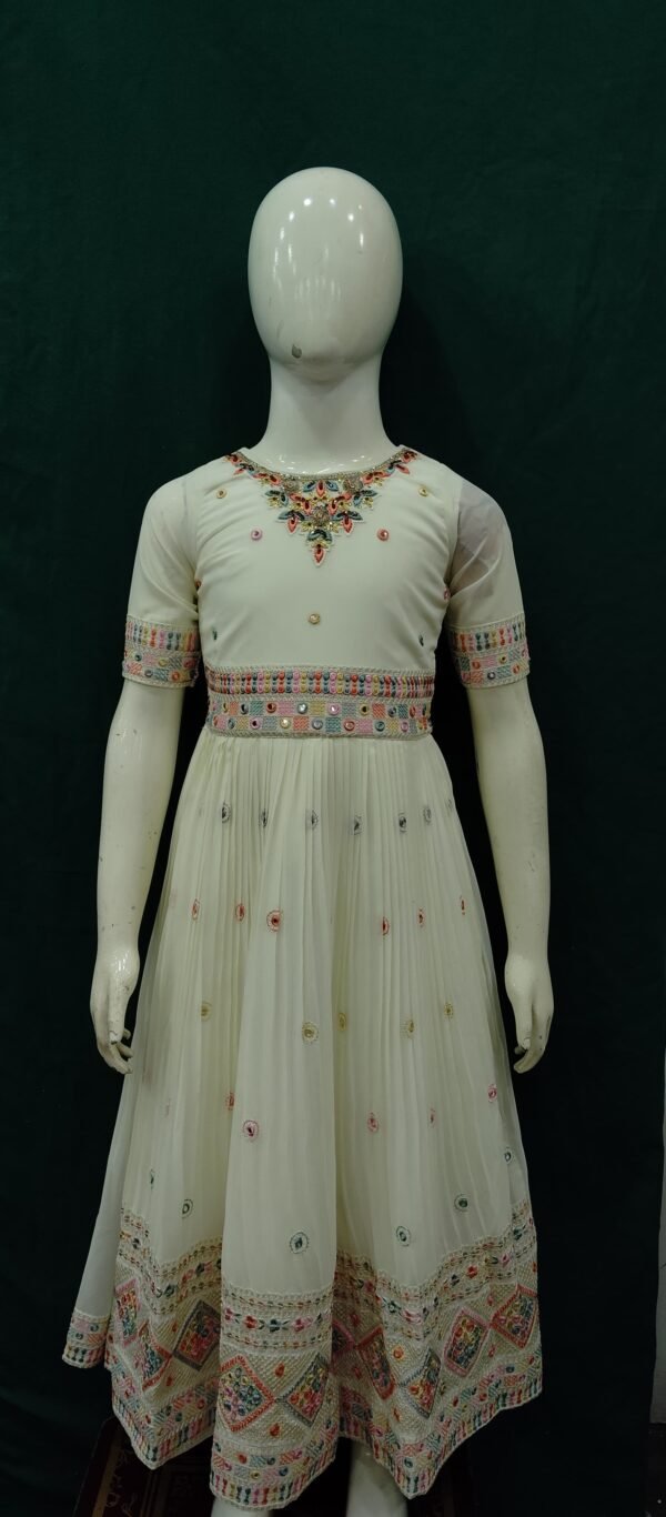 Girls One Piece Gown Gamthi Work Chiffon Fabric