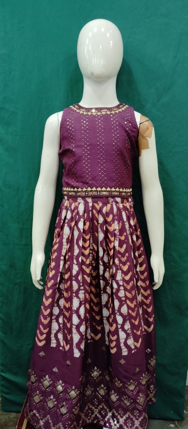 Girls Lehenga Sequence Work Batik Print Butter Chinan Fabric