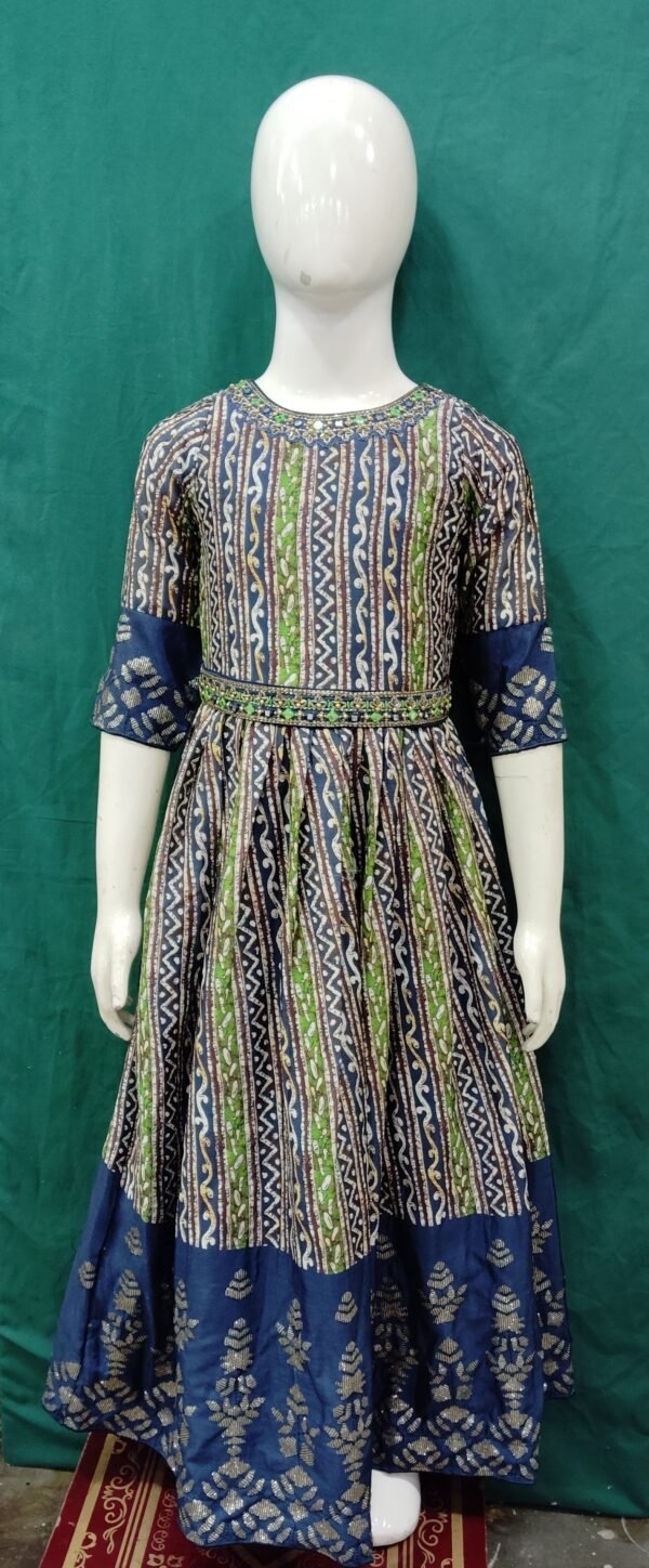 Girls One Piece Gown Micro Sequence Work Butter Chinan Work