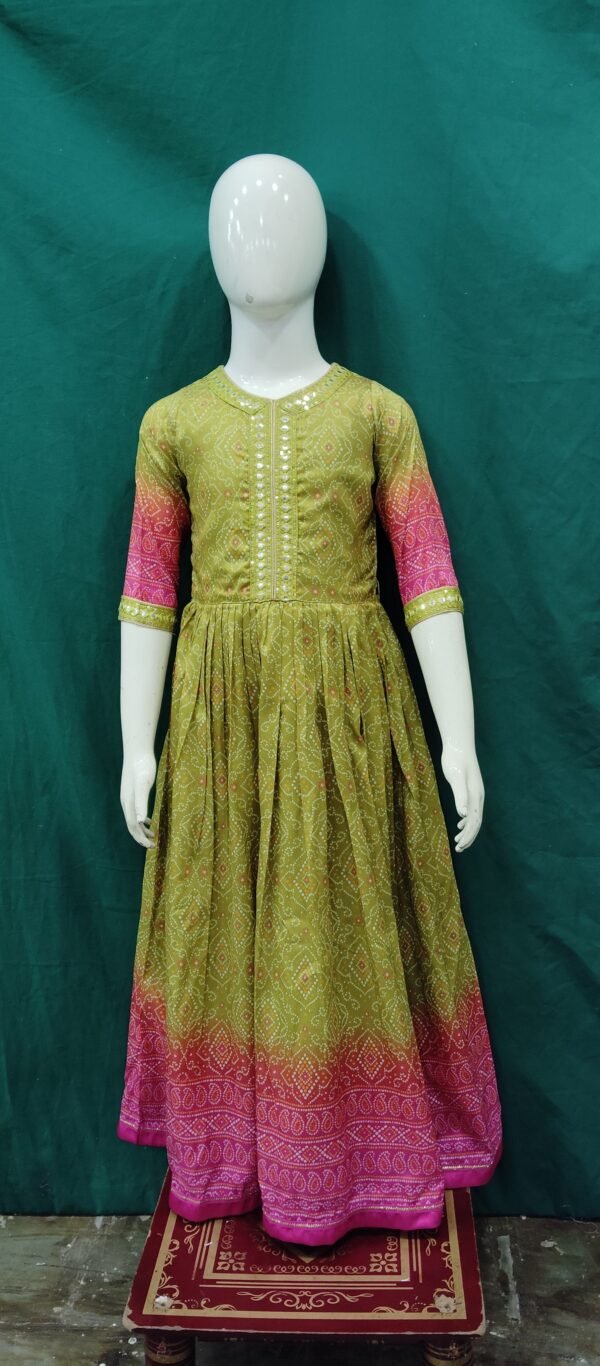 Girls One Piece Gown Gota Patti Work Butter Chinan Fabric