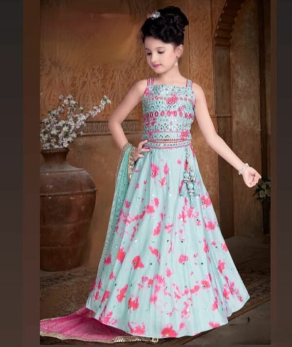 Girls Lehenga Tie And Die Print Taffela Fabric