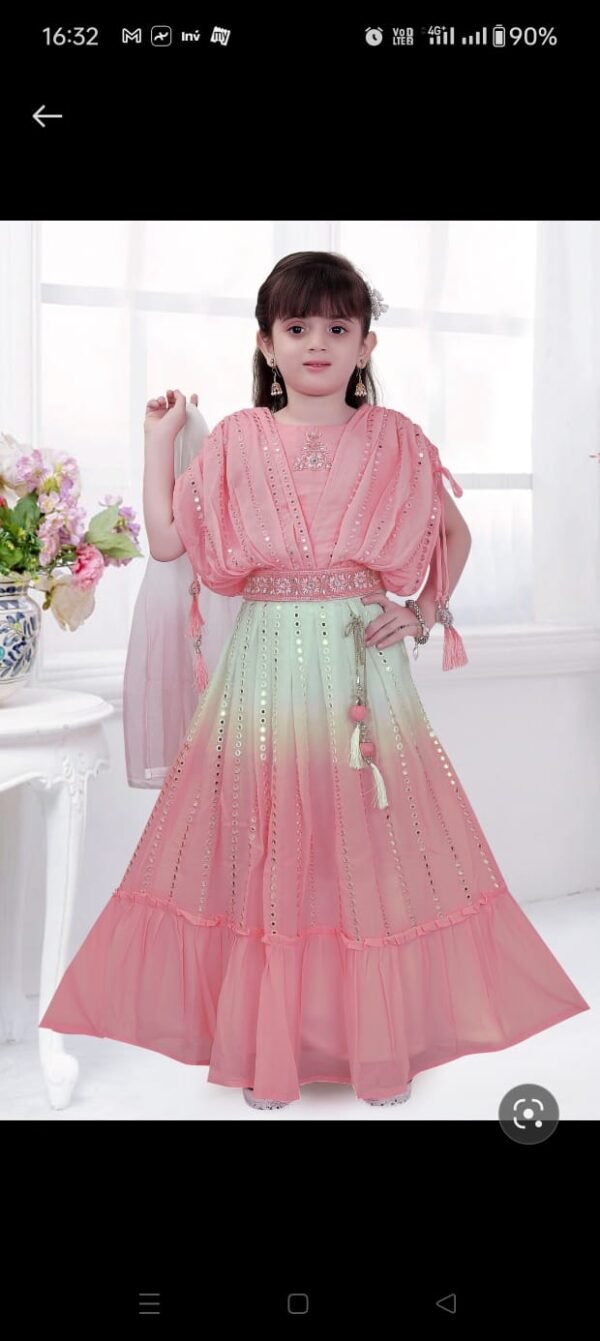 Girls Lehenga Gota Patti Mirror Work Chiffon Fabric