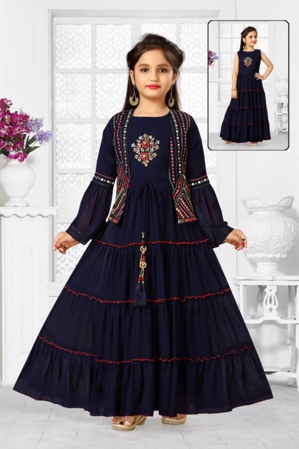 Girls One Piece Gown Embroidery Work With Koti Georgette Fabric