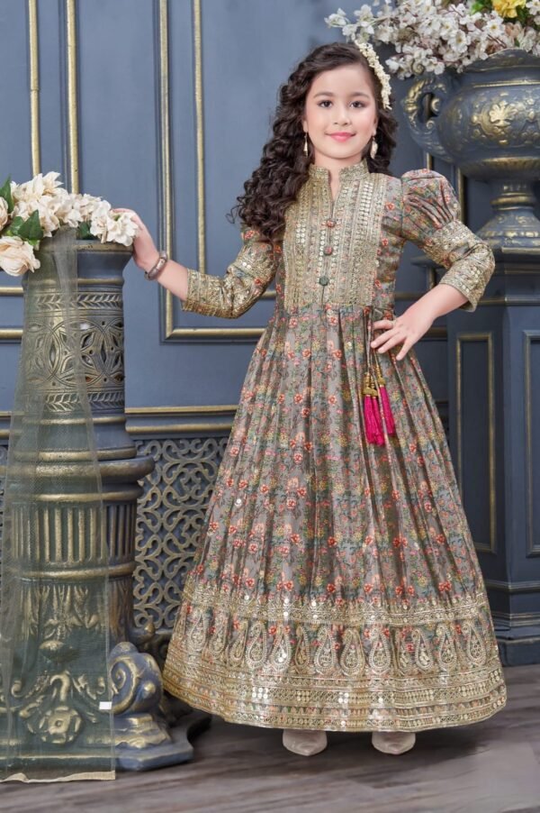 Girls One Piece Gown Sequence Work Butter Chion Fabric