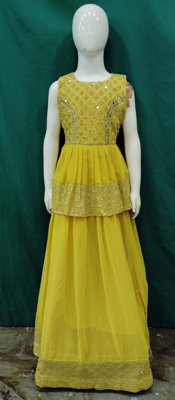 Girls Lehenga Peplom Style Real Mirror Work Heavy Border Chiffon Fabric