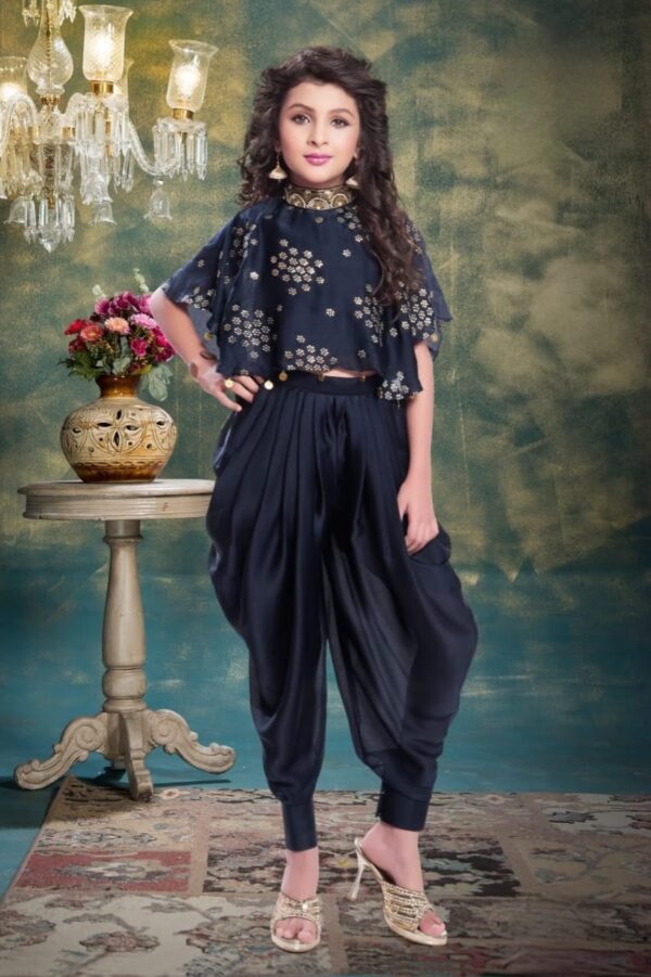 Girls Dhoti Style Sparkle Work Soft Silk Fabric