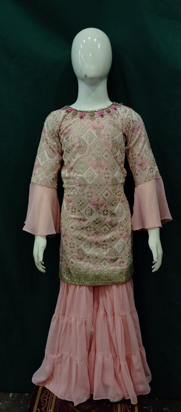 Girls Sharara Embroidery Lakhnawi Work Chiffon Fabric