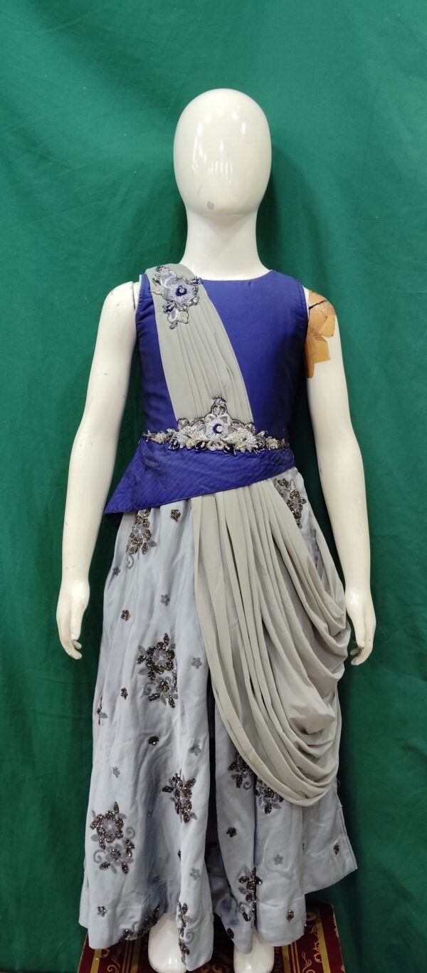 Girls Saree Gown Diamond Work Chinon Fabric