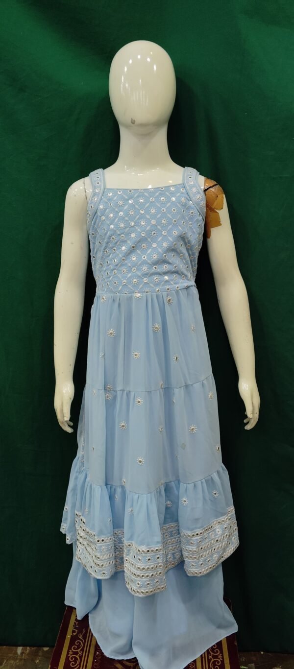 Girls Naira Cut Kota Patti Mirror Work Chiffon Fabric