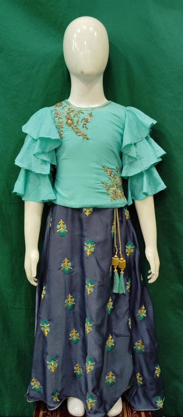 Girls Lehenga Embroidery Work Italian Crepe Fabric