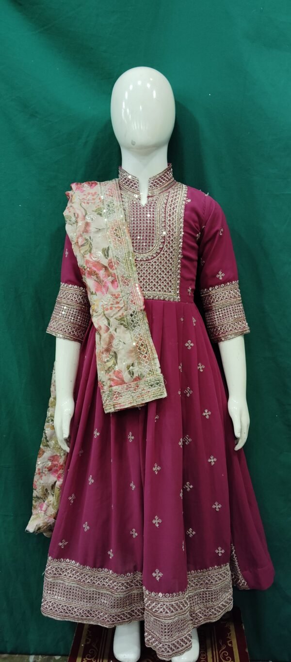 Girls One Piece Gown Sequences Work Chiffon FAbric