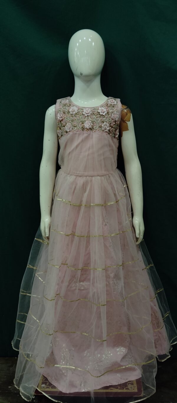 Girls One Piece Gown Gota Patti Work Soft Net FabRic