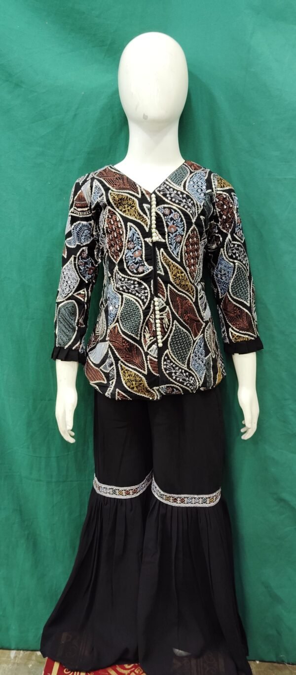 Girls Sharara Embroidery Machine Work Chiffon Fabric