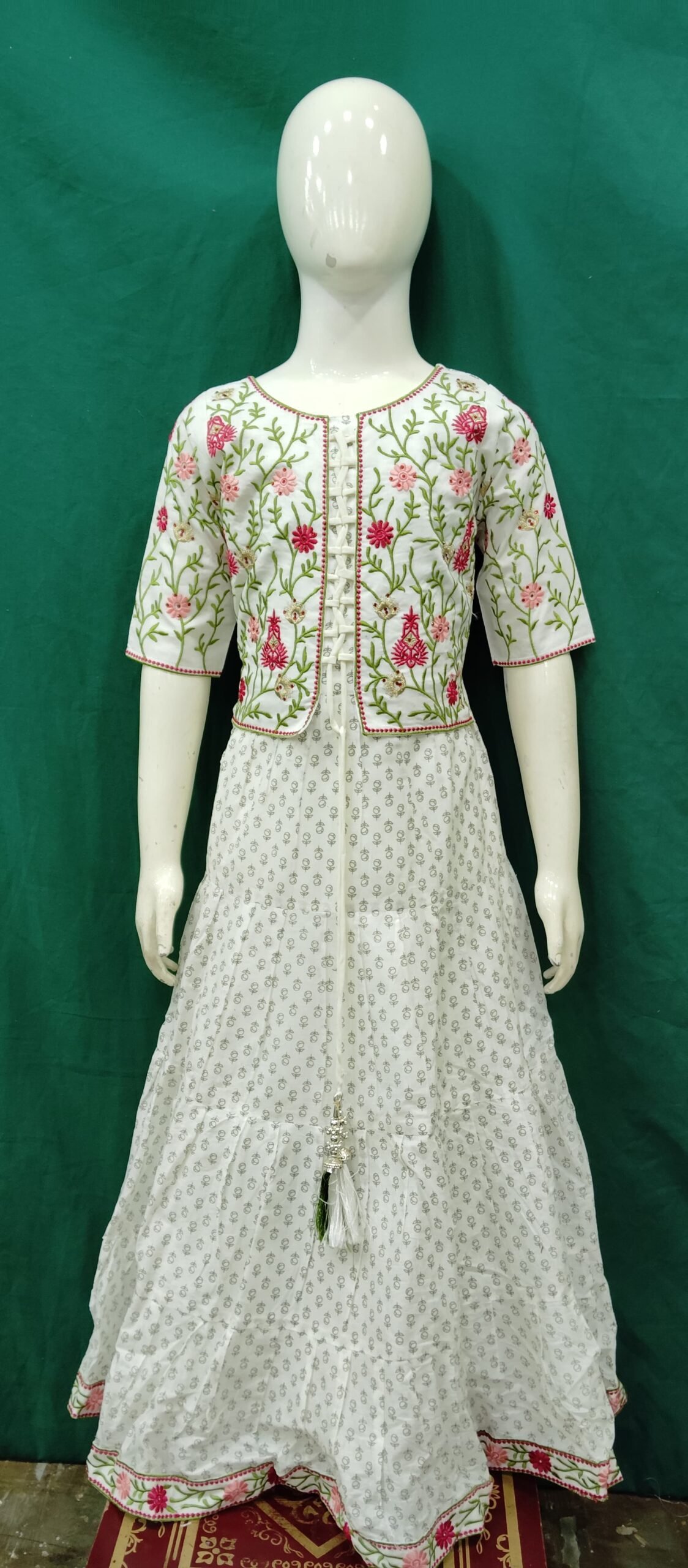 Girls One Piece Gown Cotton Fabric Embroidery Work