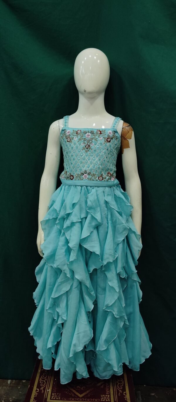 Girls Lehenga Choli Ral Mirror Work Butter Chinon Fabric