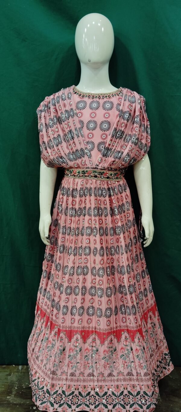 Girls One Piece Gown Sequence Work Kaptan Style Chinon Fabric