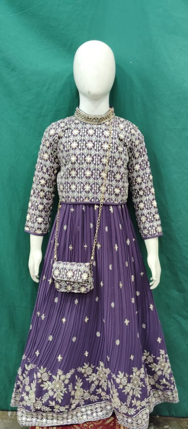 Girls Lehenga Copper Sequence Work Chiffon Fabric