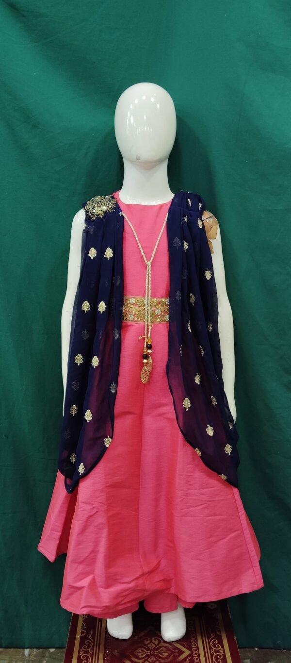 Girls One Piece GOwn With Koti Silks Fabric