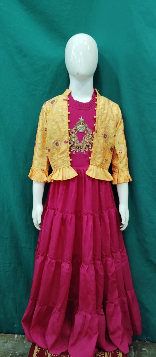 Girls One Piece Gown Embroiery Work Butter Chinan Fabric