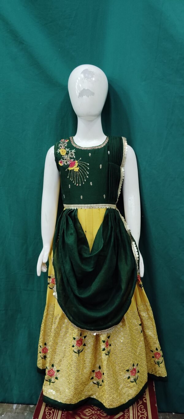 Girls One Piece Gown Sequence Work Butter Chinan Fabric