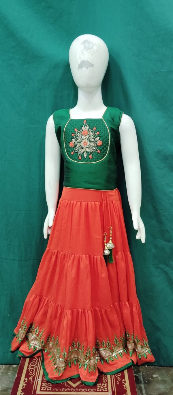 Girls Lehenga Sequence Heavy Border Butter Chinon Fabric