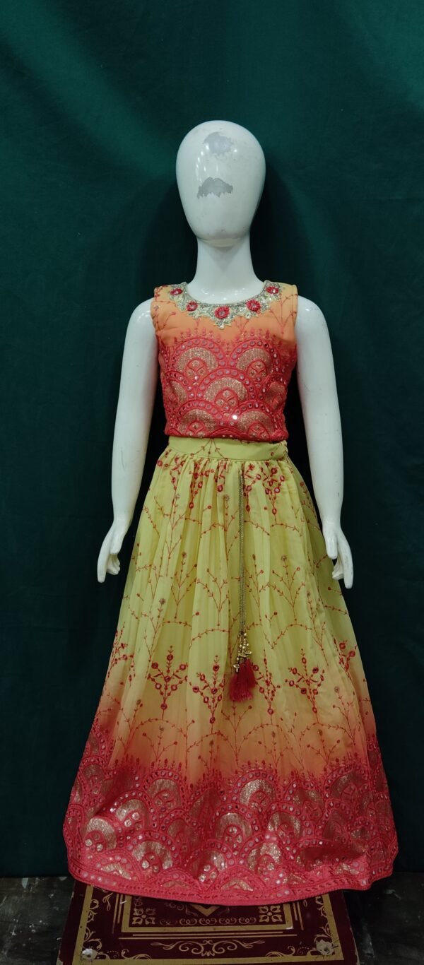 Girs Lehenga Gota Patti Mirror Embroidery Work Chiffon Fabric