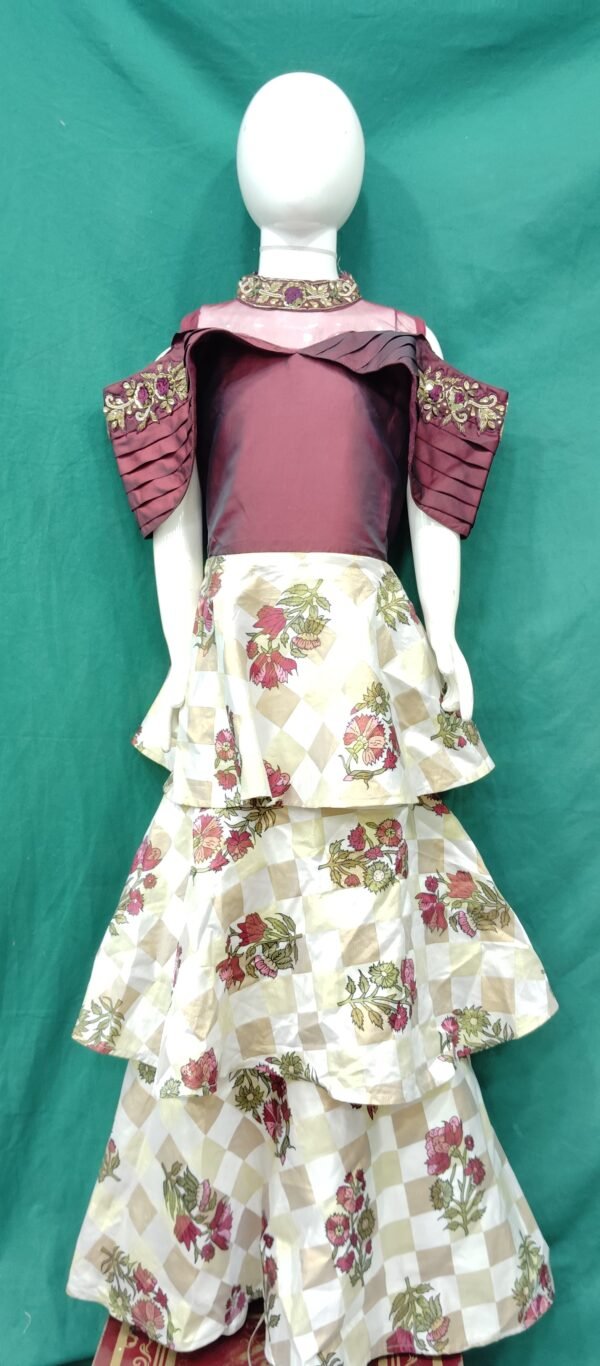 Girls One Piece Gown Organs Are Print Tafeta Silk Fabric