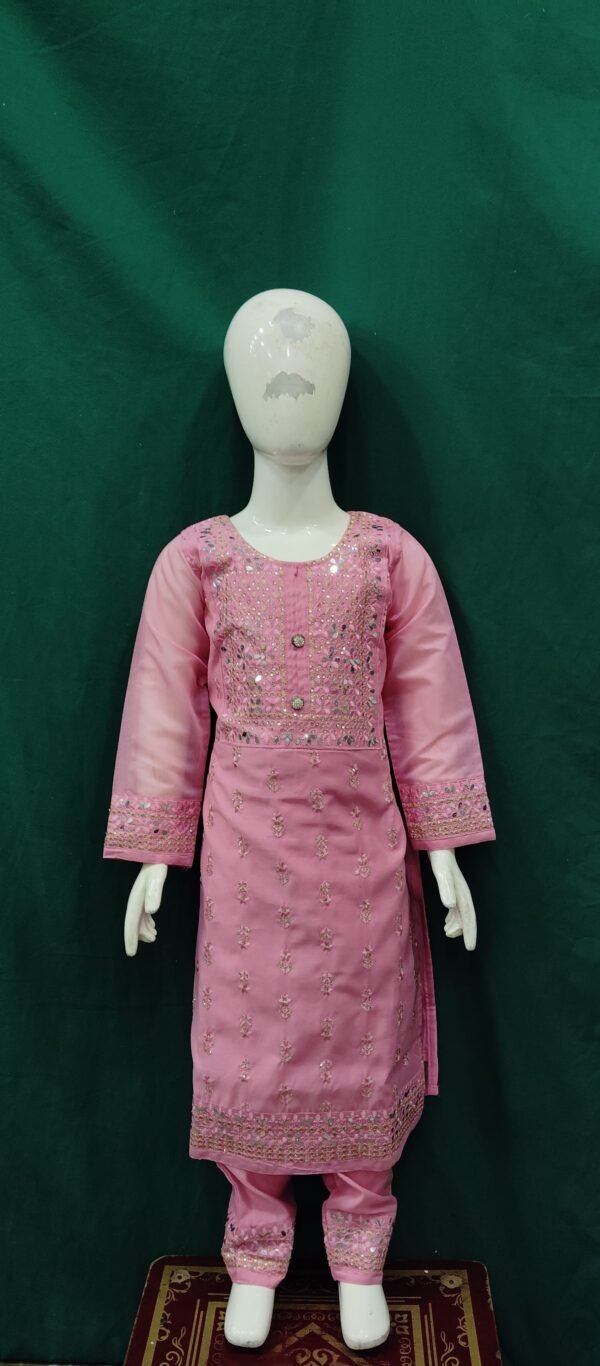 Girls Kurti Pant Sequence And Embroidery Work Cotton Silk Fabric