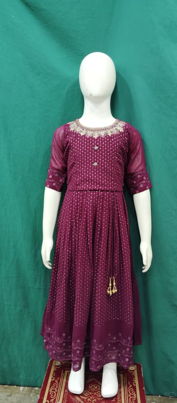 Girls One Piece Gown Lakhnawi Embroidery Work Chiffon Farbic