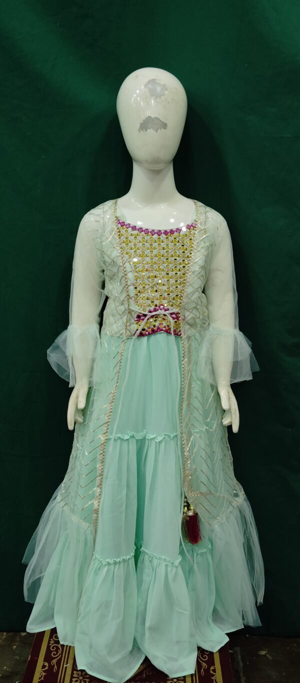 Girls Lehenga With Koti Real Mirror Work Choli Chiffon Fabric