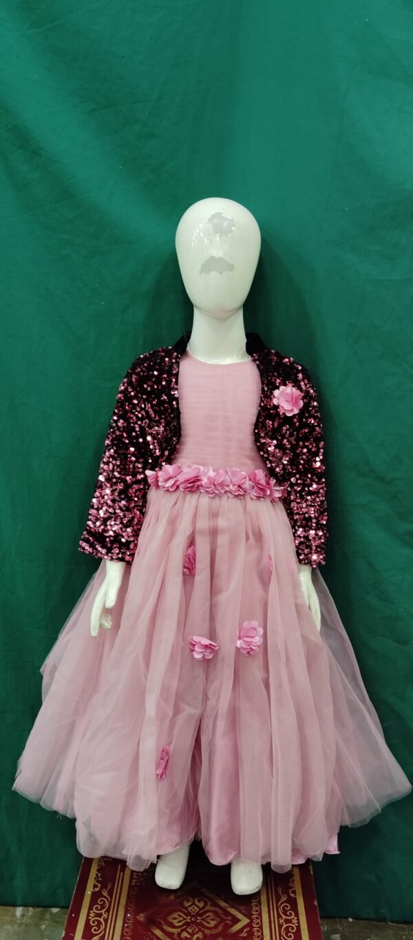 Girls Frock With Koti Sequence Work Soft Net Fabric