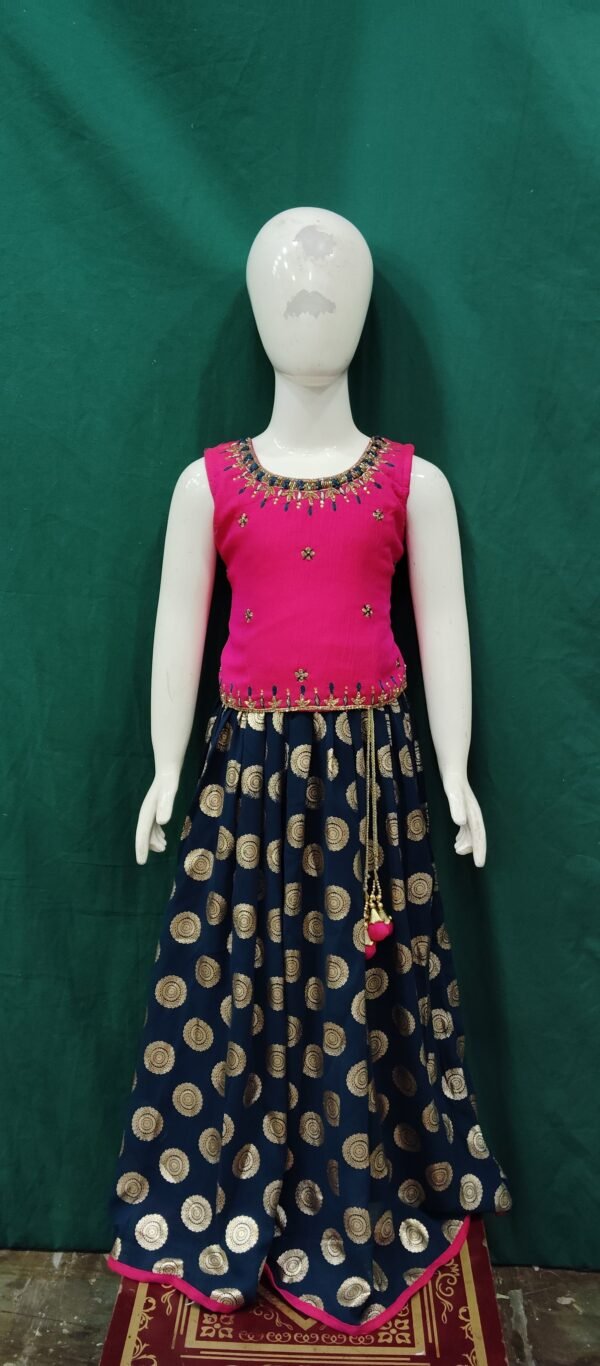 Girls Lehenga Hand Work While Print Chiffon Fabric