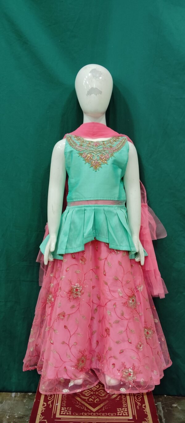 Girls Lehenga Peplum Style Sequence Work Soft Net Fabric