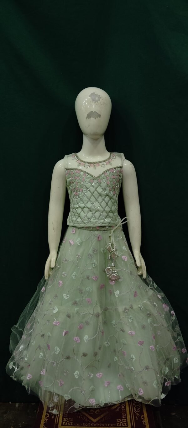 Girls Lehenga Embroidery With Sequence Work Soft Net Fabric