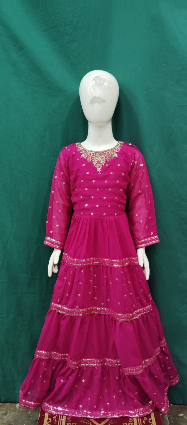 Girls One Piece Gown Sequence Work Chiffons Fabric