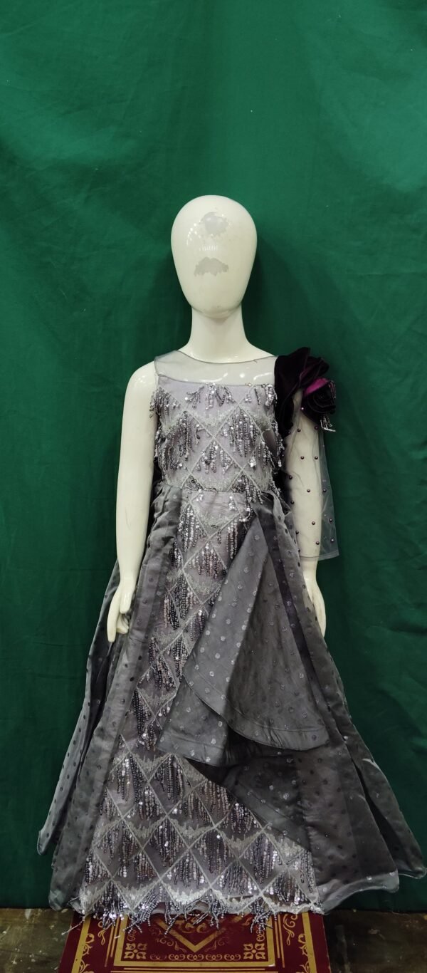 Girls One PIece Gown Sequence Work Organza And Net Fabric