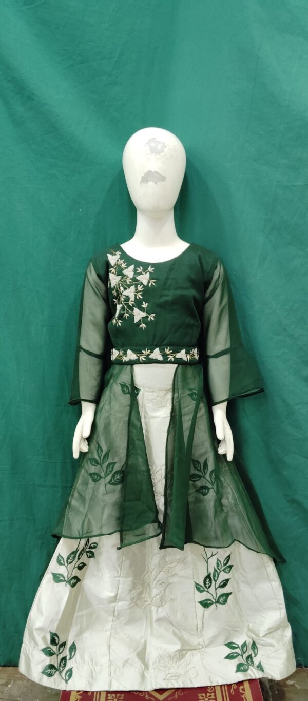 Girls Lehenga Tail Cut Top Between Cut Embroidery Machine Work Chiffon Fabric